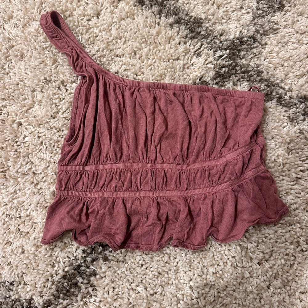 Urban Outfitters one shoulder runched pink flowy top